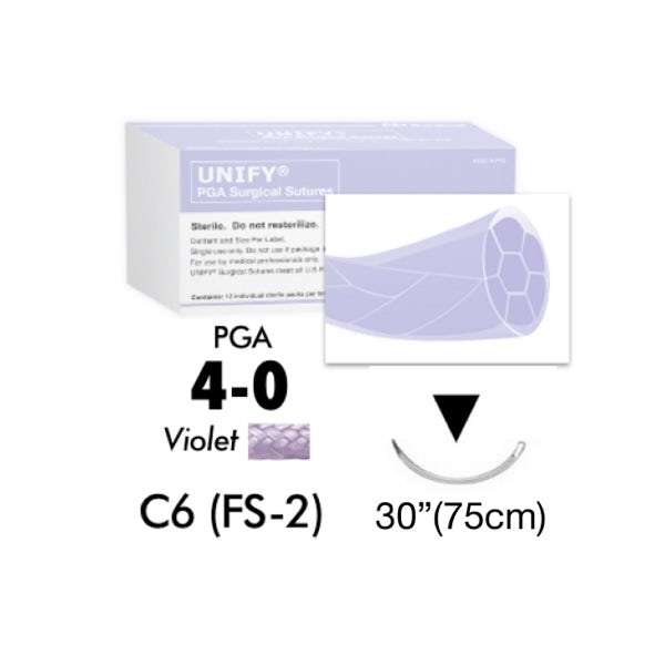 PGA (Polyglycolic Acid) Suture 4-0, Violet, 30", Braided, FS2 (C6), 12PK